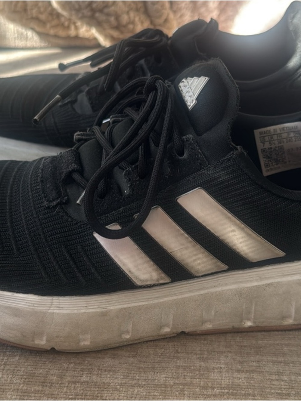 adidas Black Men’s Athletic Shoes with White Three Stripes